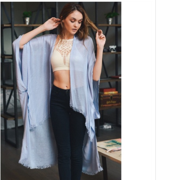 New Chic Soft High Low Fray Trim Kimono Cardi - Picture 4 of 5